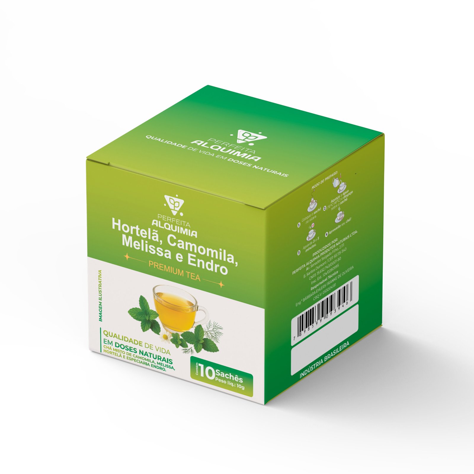Cha em saches - Hortela, camomila, melisa e endro 10x1g - Perfeita Alquimia