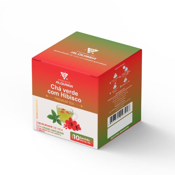 Cha em saches - verde com hibisco 10x1g - Perfeita Alquimia